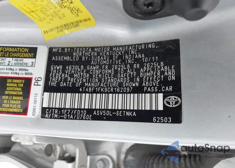 2012 Toyota Camry Le from USA, damaged, VIN 4T4BF1FK9CR162097